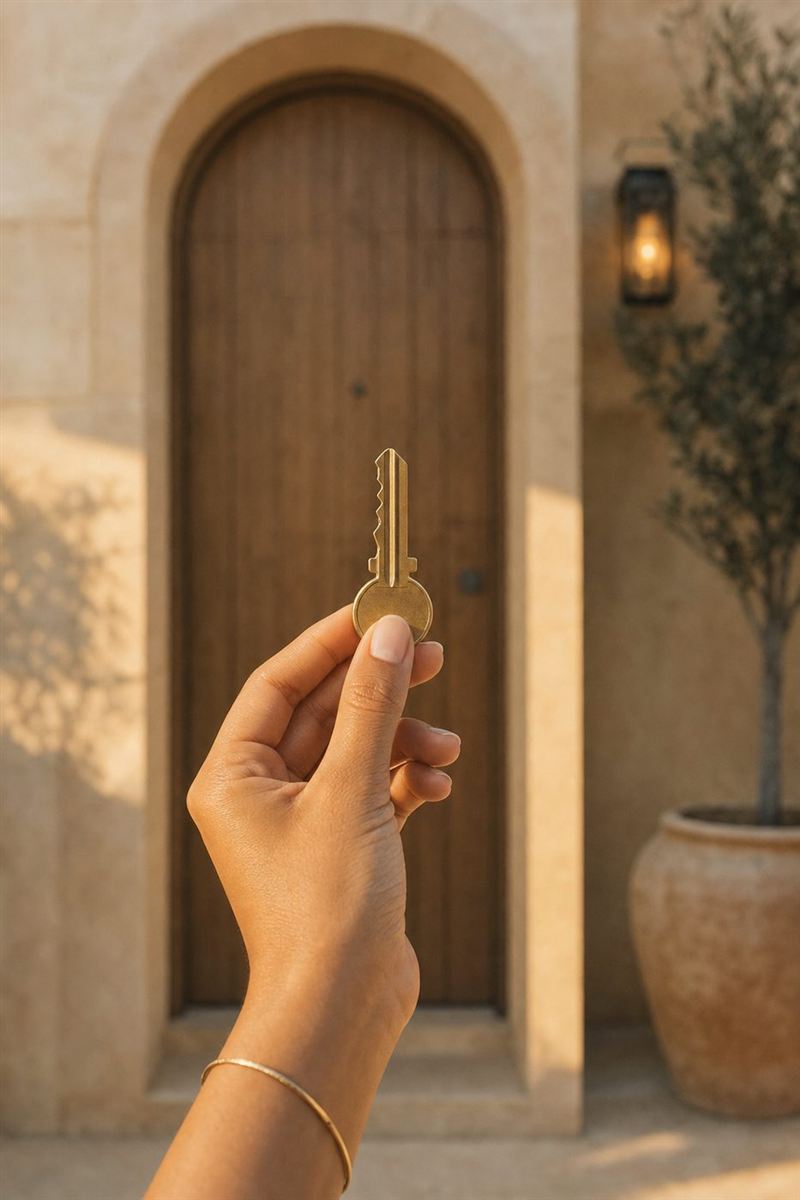 Illustrative image: house keys and a front door